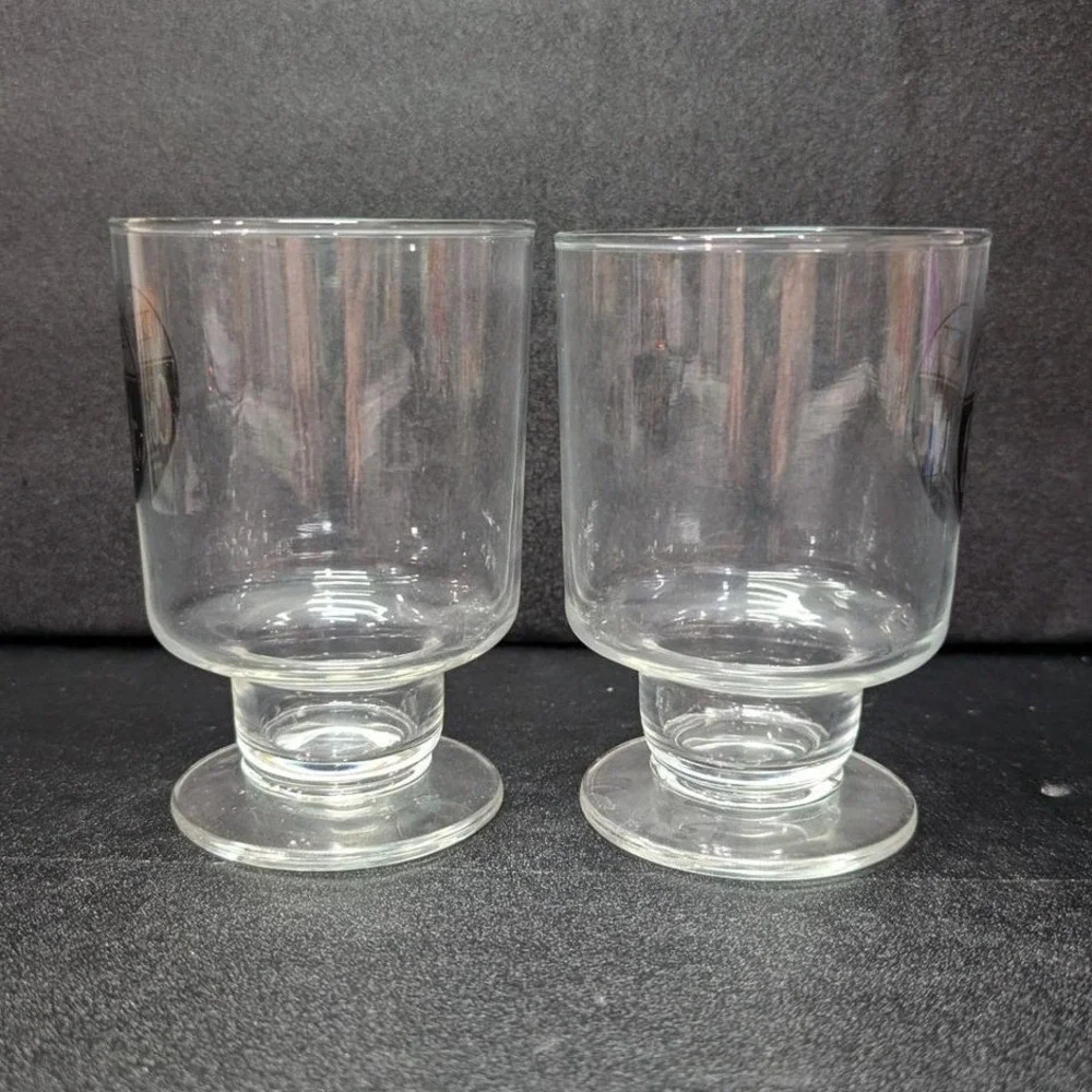 Cockpit Ale Beer Clear Pedestal Glasses, Set‎ of 2, Vintage Memphis Memorabilia